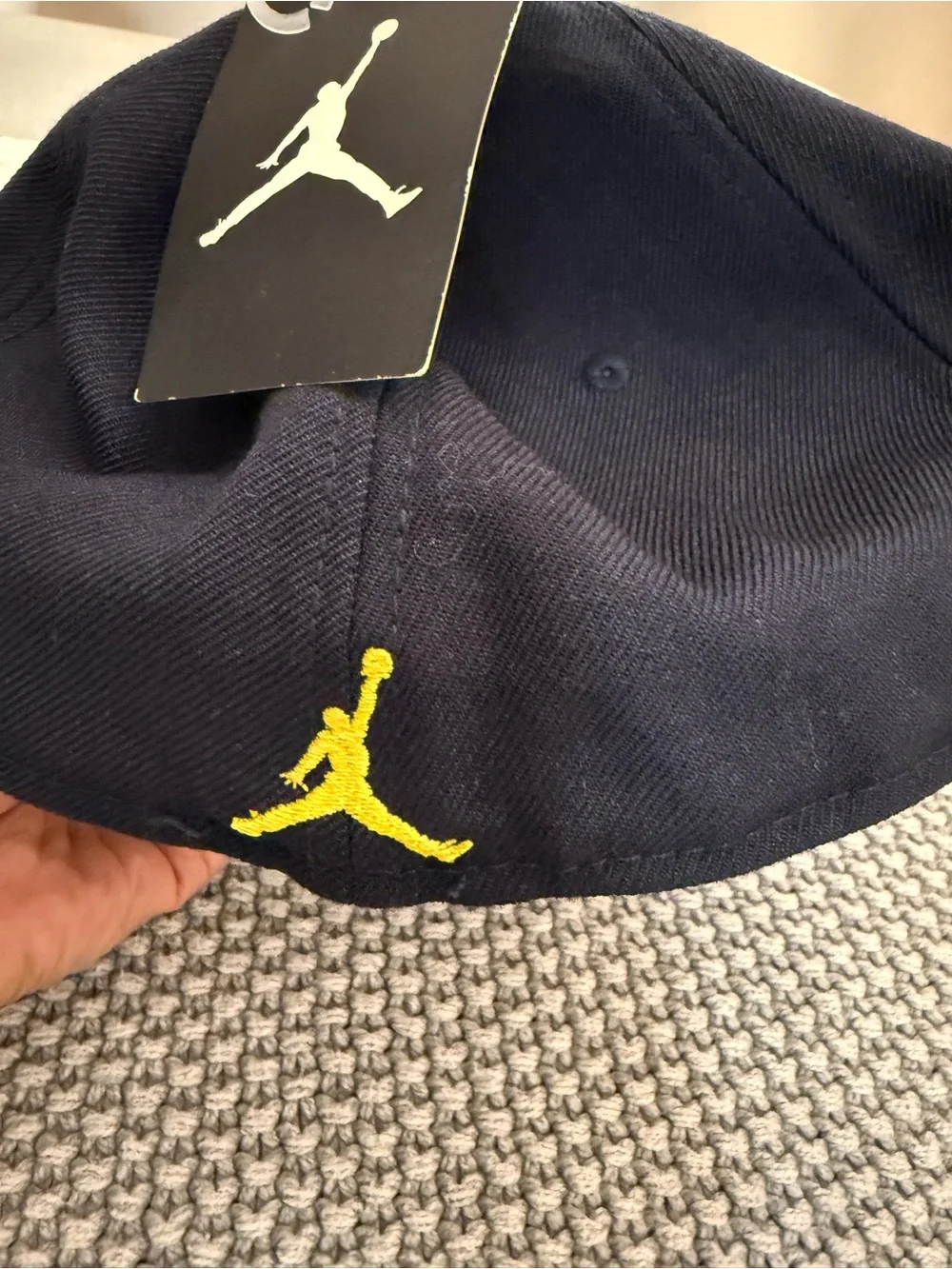 Jordan Navy Snapback Hat with Yellow 'M' Embroidery